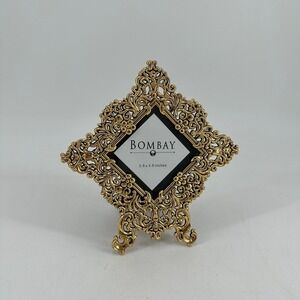 Bombay Gold Filigree Ornate Baroque Diamond Picture Frame 3.5x3.5 Vintage Style